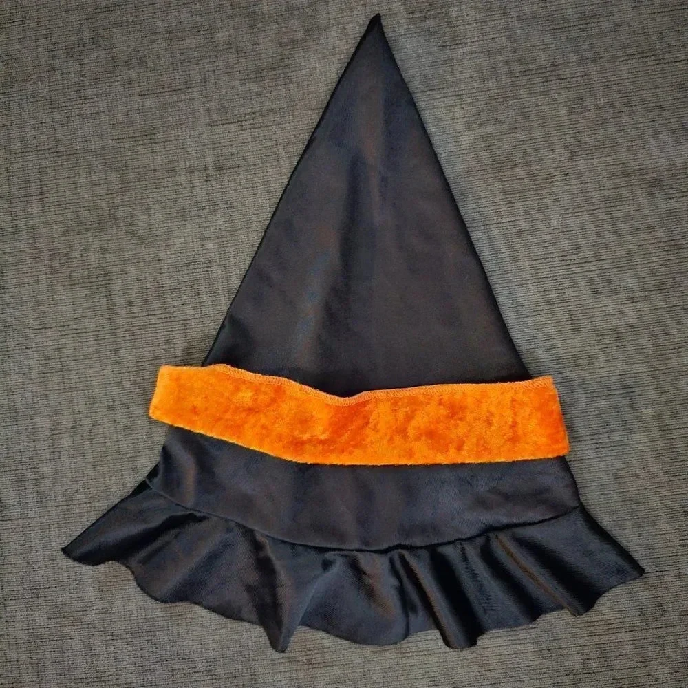 Kids Black Orange Velvet Gothic Witch Halloween Cosplay Costume Hat Size OS
